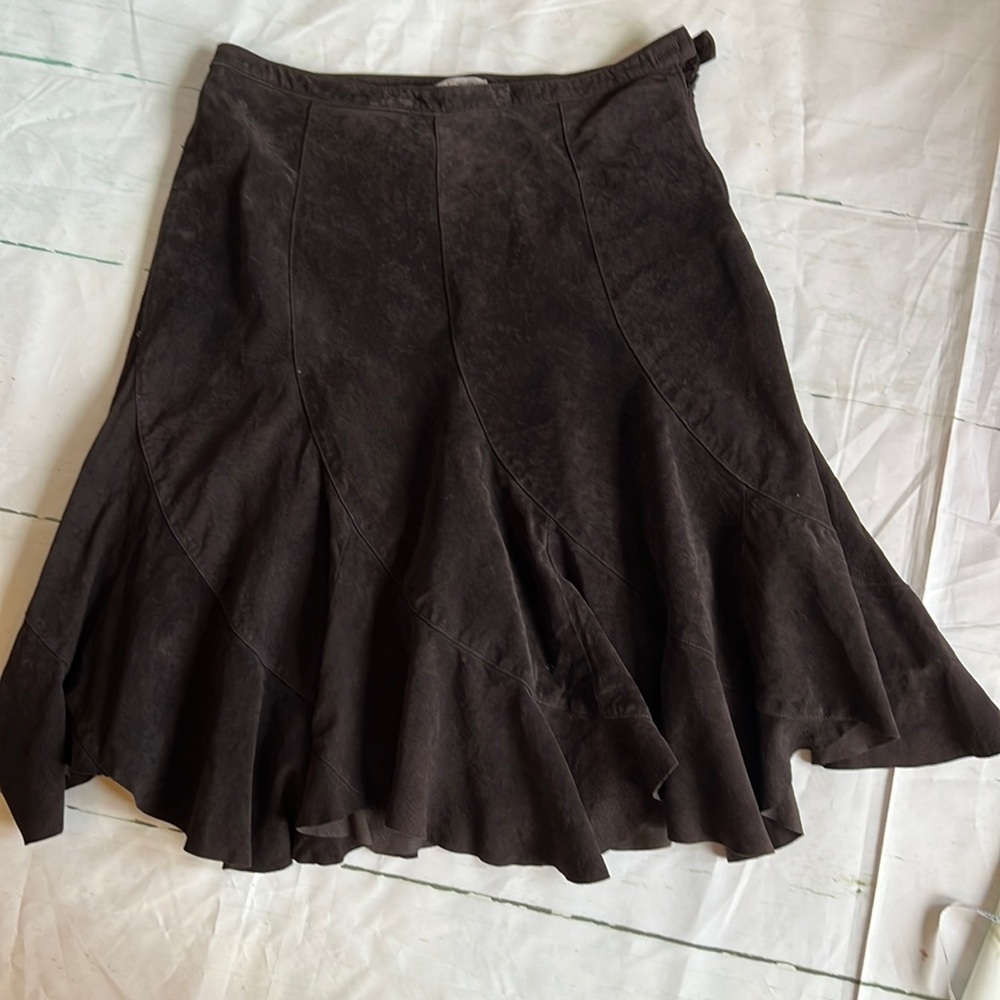 Vintage TwoStarDog chocolate brown suede midi skirt XL
